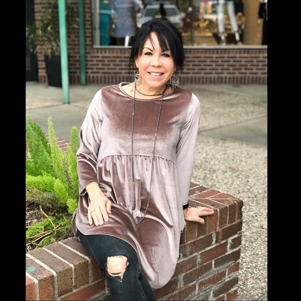 Velvet babydoll tunic top mocha